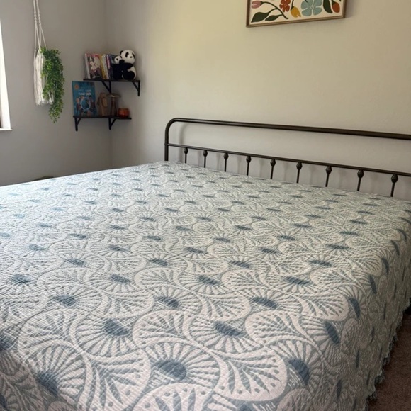 Ginkgo Deco Leaf Quilt 2 Side FLiPSiDE Green + Cream Patterned Quilt KING NEW - Picture 12 of 15